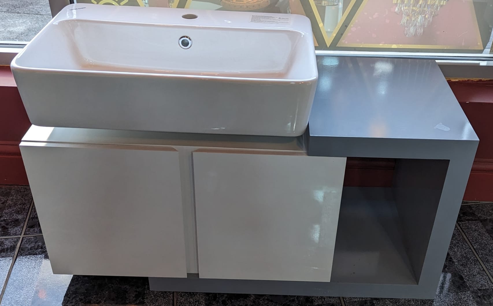 Double-Door Gloss Grey&White Cabinet - Image 2