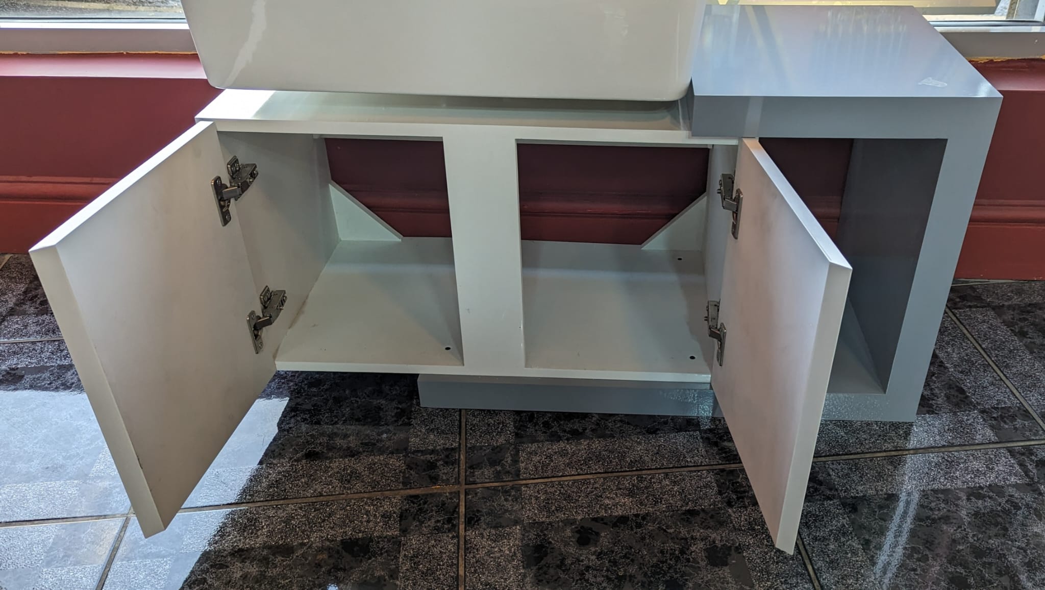 Double-Door Gloss Grey&White Cabinet - Image 3