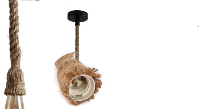 Farmhouse Rustic Hemp Rope Pendant Ceiling Light E27 Fitting - Image 4